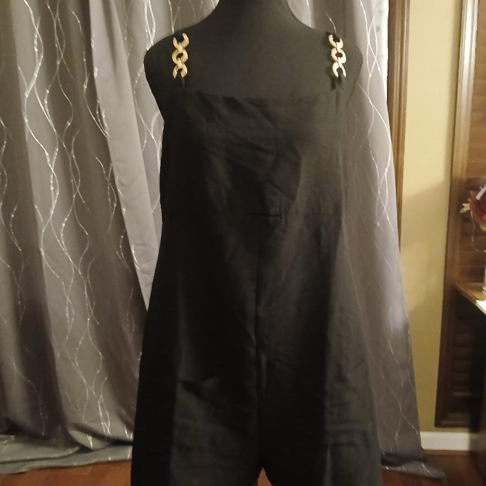 Chic Black Jumpsuit with Gold Chain Straps